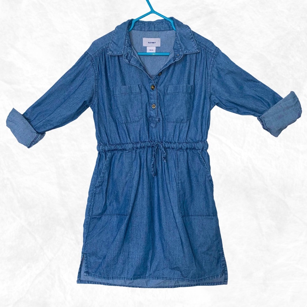 3/$15 Old Navy Girls Tie Waist Soft Denim Style Dress Size 5 Blue EUC
